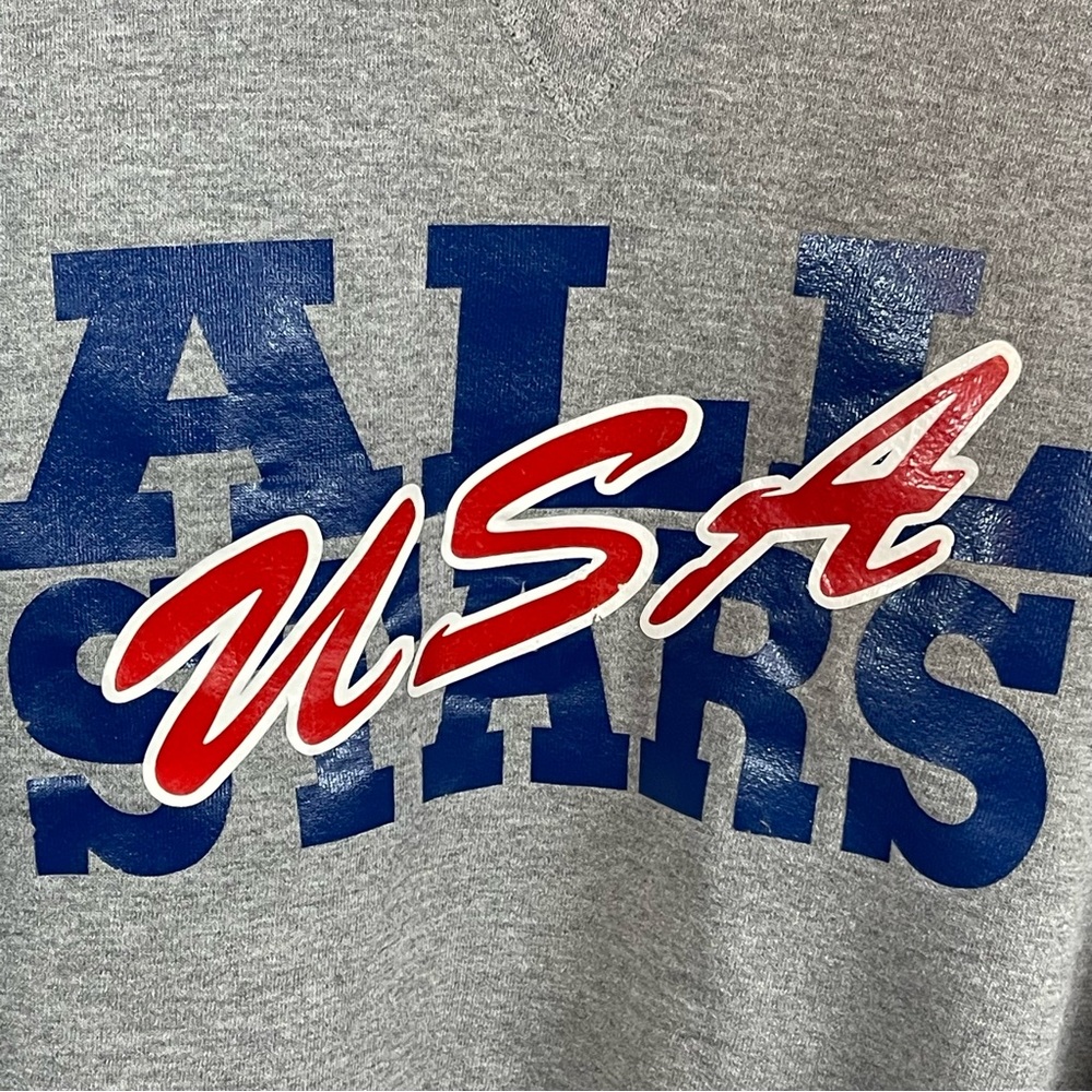 90’s Russell Athletic USA All Stars Crew Neck Sweat Shirt L Gray Red Blue - Picture 6 of 10